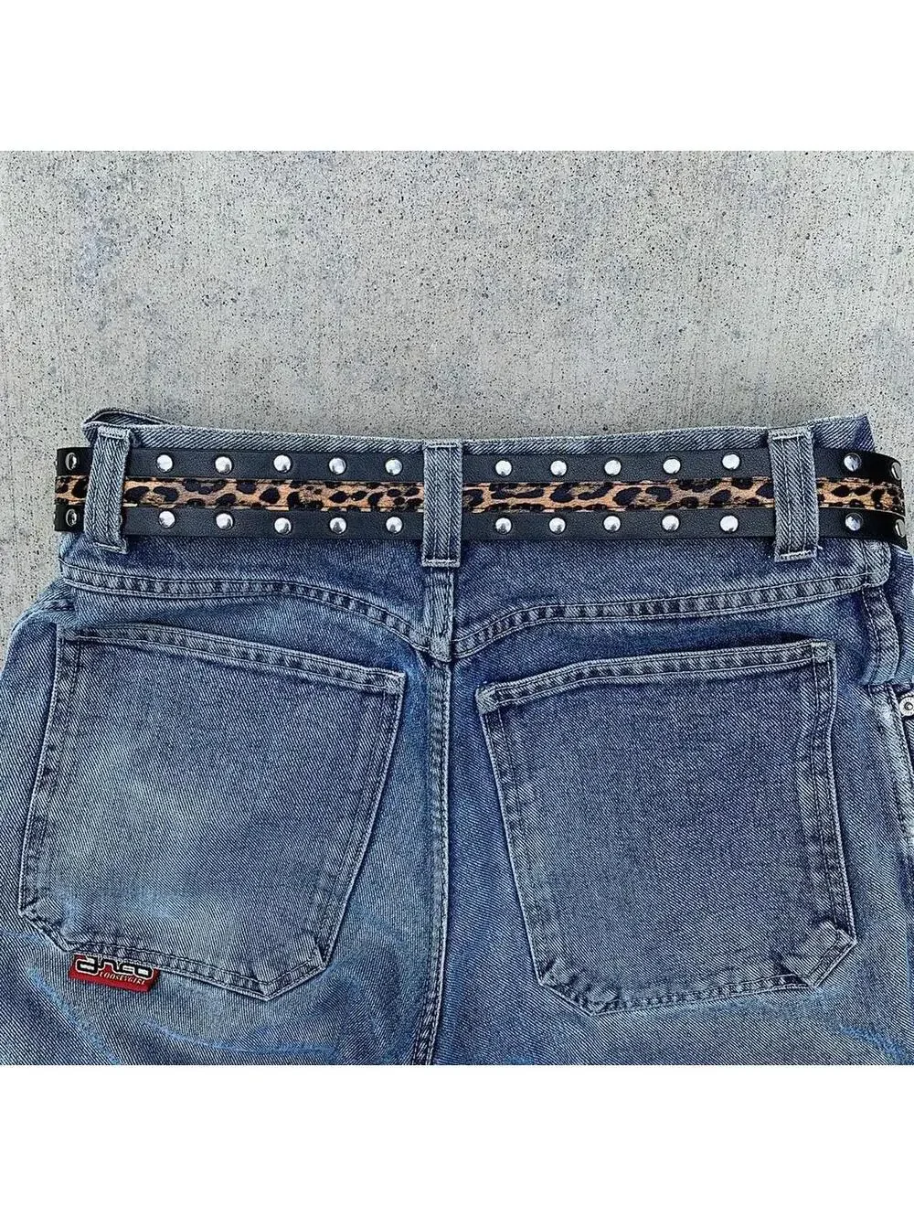 Cheetah print studded silver belt buckle belt. Punk gothic y2k style. 37 inches